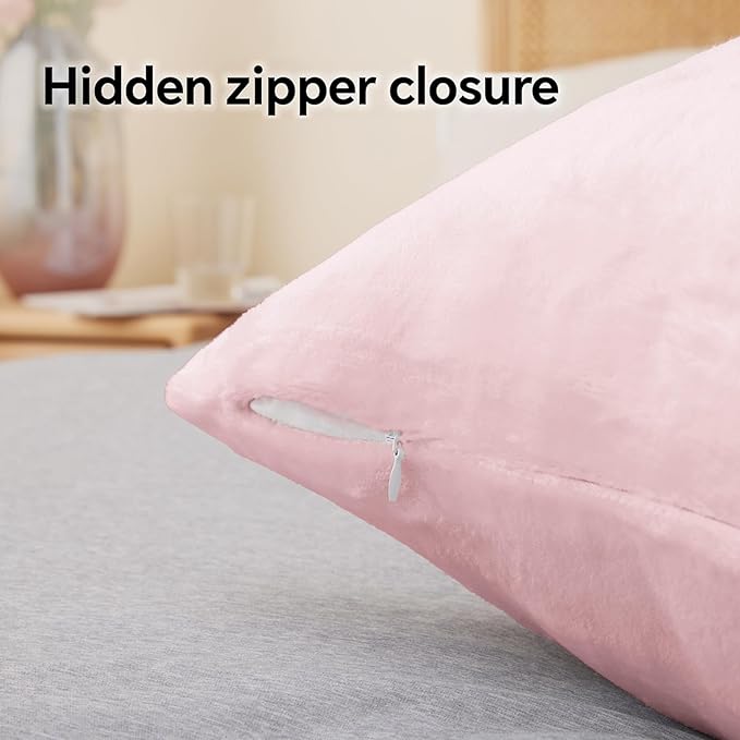 BEDELITE Flannel Pillowcases Standard Set of 2, Super Soft Fleece Pillow Case Cover with Zipper for Bedroom, Sofa, Couch,Luxury Cozy Fuzzy Velvet Pillow Shams for All Seasons(20x26 Inches, Pink)