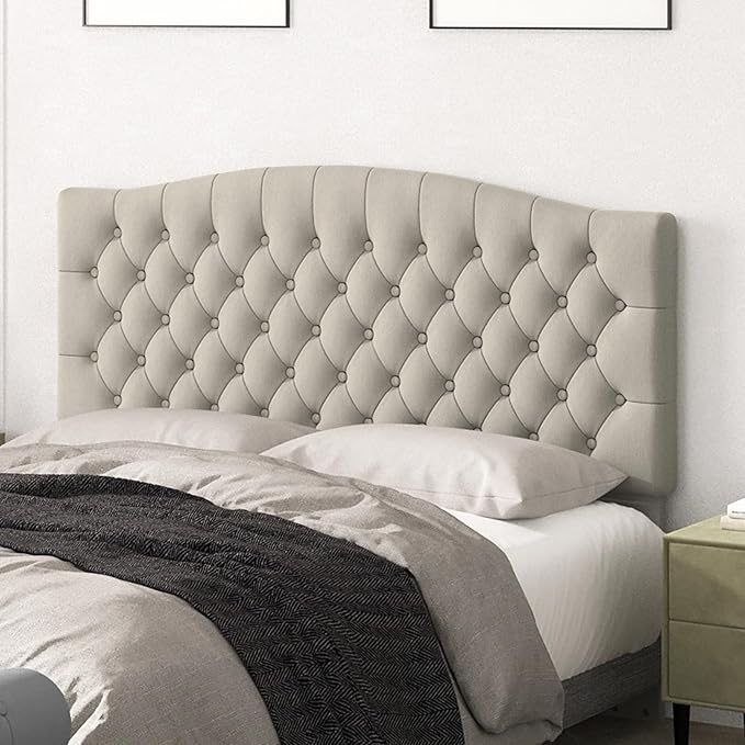 Befurtori Queen Headboard Only, Upholstered Head Board for Adjustable Bed Velvet Tufted Queen/Full Size Wall Mounted Headboard with Solid Wood Legs Head Board, Light Warm Gray/Taupe