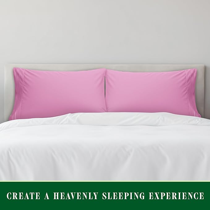 Elegant Comfort Luxury Ultra-Soft 2-Piece Pillowcase Set - 1500 Premium Hotel Quality Microfiber Double Brushed - Wrinkle Resistant, King Size, Light Pink