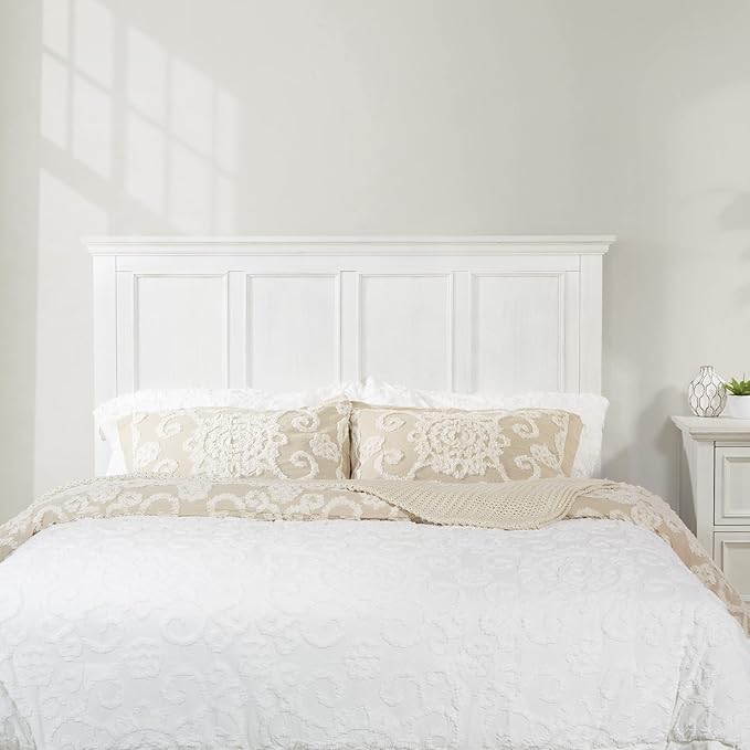 OSP Home Furnishings Farmhouse Basics Queen Headboard Only, Rustic White Finish