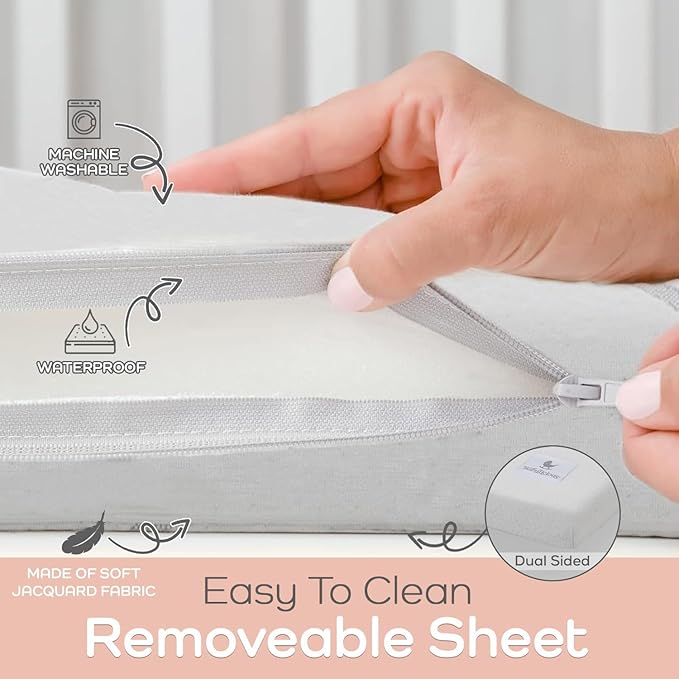 Babylicious Waterproof Pack and Play Mattress Pad - 38" x 26" | Roll Up Style - Breathable Soft Memory Foam - Portable Mattress Topper- Baby Foam Mattresses for Babies - Includes Easy Carry Buckle