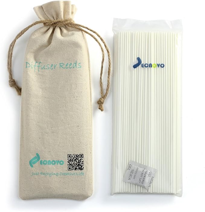 Resafy Reed Diffuser Sticks, Jecnovo Pack of 100 Fiber Sticks with Handmade Linen Bag, Safe and Non-Toxic, 9 Inches Long 3mm Diameter Aromatherapy Diffusers for Home, Spa and Office(White)