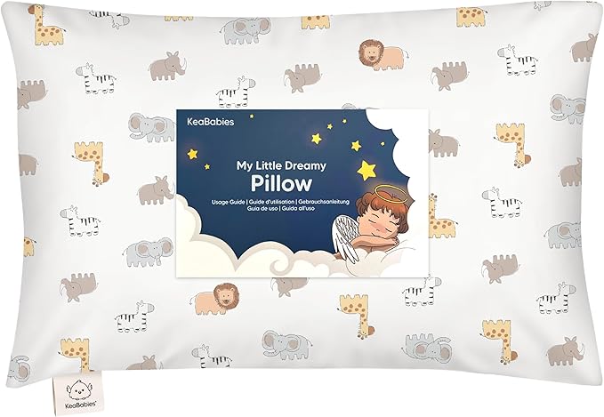 Toddler Pillow with Pillowcase - 13x18 My Little Dreamy Kids Travel Bed Pillows for Sleeping, Organic Cotton Small Pillowcase, Soft & Breathable, Machine Washable, Toddlers 2-5 years old (Safari Echo)