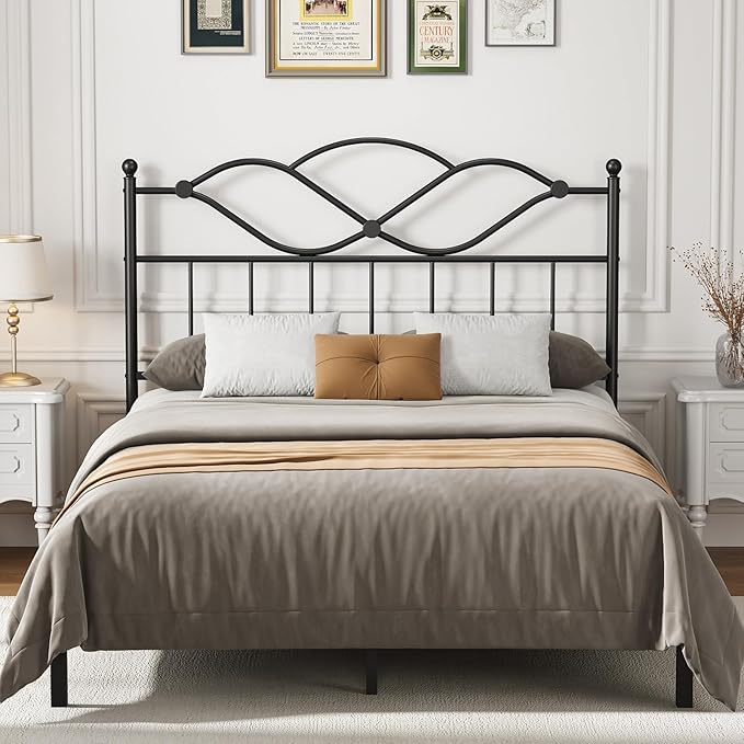 Elephance Queen Size Headboard Only,Vintage Platform Headboard for Queen Size Bed Frame Country Style, Height Adjustable,Sturdy and Stable, Easy Assembly, Sand Black