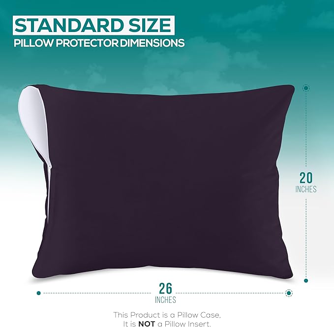 Utopia Bedding Premium 100% Waterproof Pillow Protectors with Zipper Standard Size (Set of 2), Bed Bug and Dust Mite Proof Zippered Pillow Covers, Pillow Encasement Cases, Purple