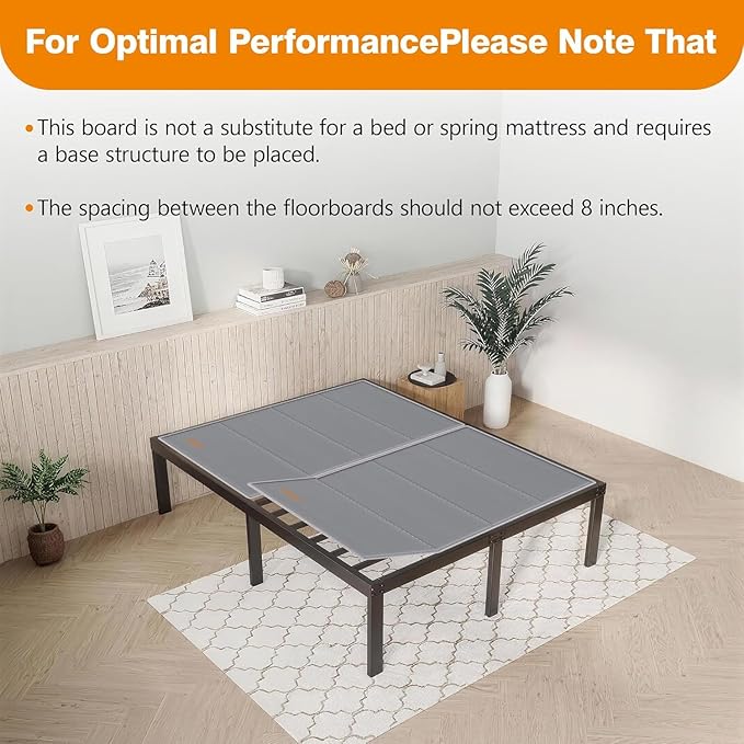 Bunkie Board King 10mm(76” x 80”), Anti-Sag, Non-Slip Base & Noise-Free,Folding Mattress Support Board for Metal Bed Frame，Grey