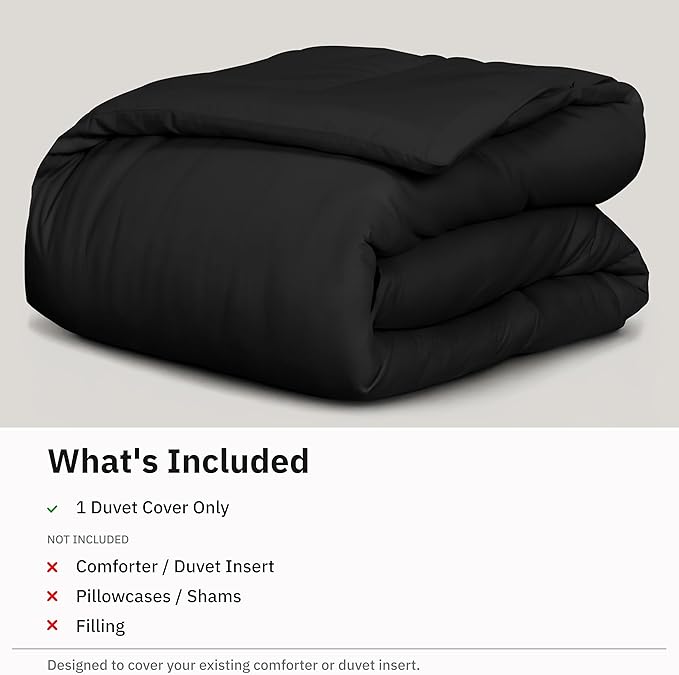 Duvet Cover Twin/Twin XL Size Only - Premium 400 Thread Count, Natural 100% Cotton Duvet Cover, Soft Sateen Weave, Button Closure and Corner Ties - Black