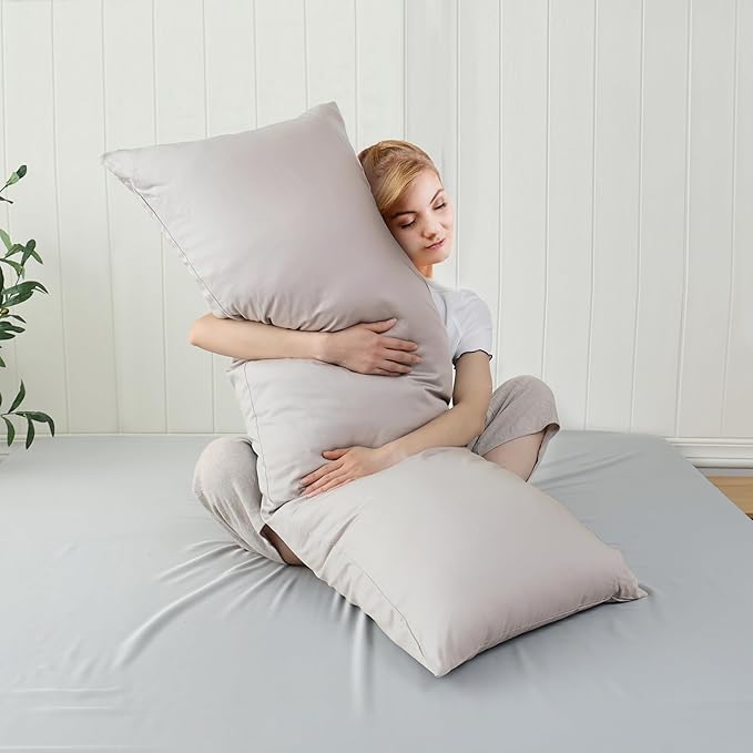 100% Cotton Soft Body Pillow Protectors with Invisible Zipper 20X54 Inches Body Pillow Cases, 600 Thread Count Soft Pillow Cases, Light Beige Color 1-Pack
