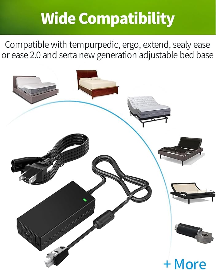 Adjustable Bed Base Power Supply for Sealy Ease, Serta New Generation, Ergo and Extend, Electric Bed Power Supply Replacement Power Cord Kit, Switching Power Supply Transformer