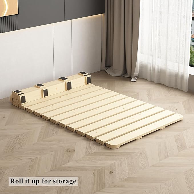 Breathable Moisture-Proof Bed Plate, Guest Tatami Mat,Wood Roll-Type Slatted Bed Japanese Floor Futon Mattress, Floor Sleep Bedding (Twin)
