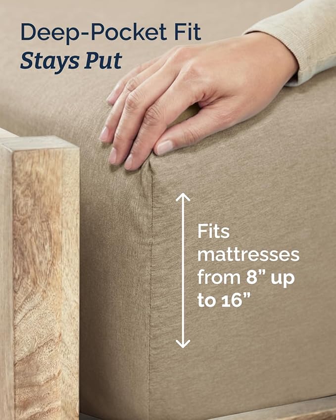 Twin XL Size 3 Piece Sheet Set - Comfy Breathable & Cooling Sheets - Hotel Luxury Bed Sheets for Women & Men - Deep Pockets, Easy-Fit, Soft & Wrinkle Free Sheets - Heathered Beige Oeko-Tex Bed Sheets