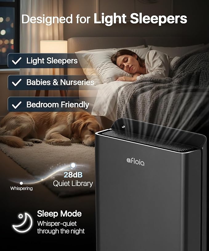 Afloia Air Purifiers for Bedroom Home Large Room Up to 2000Ft², 3-Stage Efficient Filter with Laser Air Quality Sensor for Pets Hair Dander Pollen Allergies Dust Mold Odor Smoke, Black