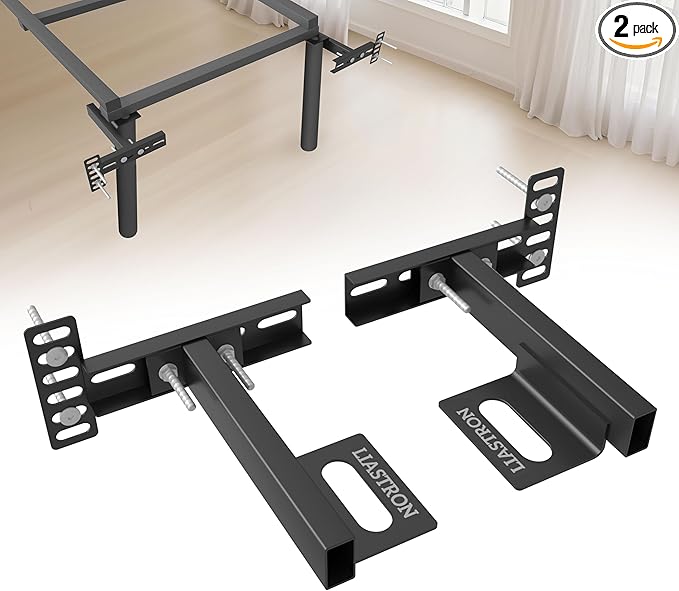 2 Pack Adjustable Headboard Brackets for Metal Bed Frame,Headboard & Footboard Extension Kit,Fits Twin Full Queen King (Check Hole Spacing),Matte Black