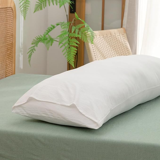 BESTOUCH 100% Washed Cotton Pillowcase for Hair and Skin Linen Feel Soft Comfortable Breathable 1 Pcs Pillow Case with Envelope Closure Solid Bright White Body 20x54 Inches