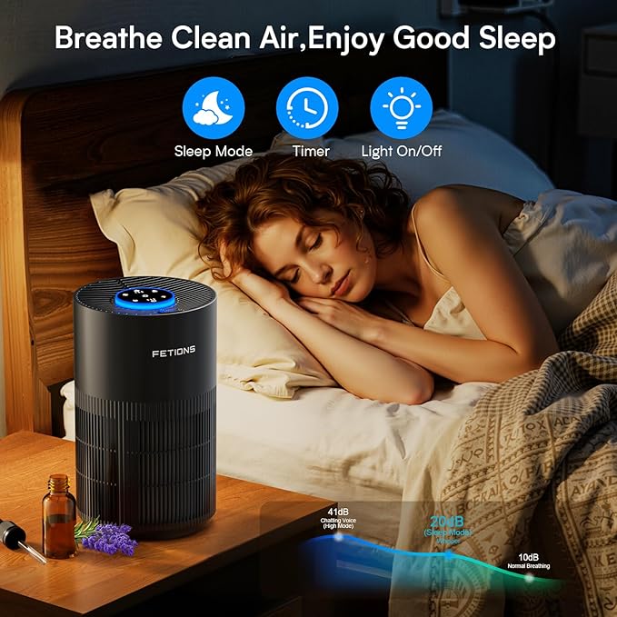 Air Purifiers for Bedroom Home,Quiet Air Cleaner With Sleep Mode Night Light