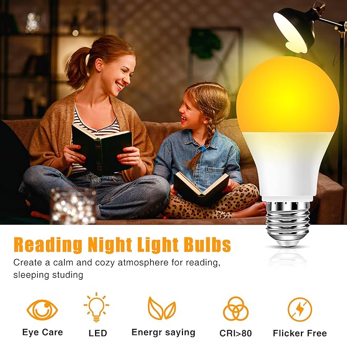 Neporal Amber Sleep Light Bulb – 1800K Blue Light Blocking LED Bulb, UL Listed, 9W Energy Saving Warm Night Light for Bedroom, Bedside, Kids Room, Relaxing Bedtime Use, 2 Pack