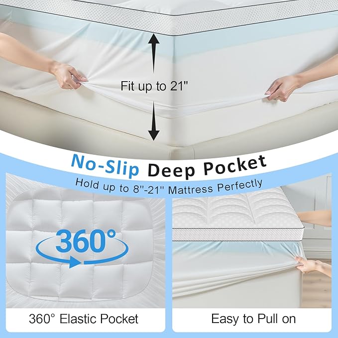 Twin XL Size Dual Layer 4 Inch Memory Foam Mattress Topper, 2 Inch Gel Memory Foam and 2 Inch Pillow Top Mattress Pad Cover, Thick Soft Bed Topper Medium Support for Back Pain, White