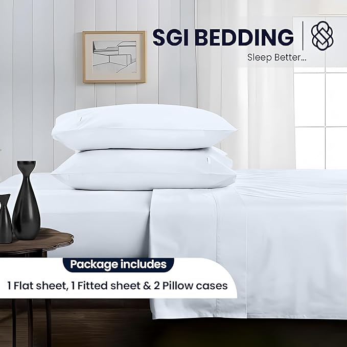 SGI bedding 100% Egyptian Cotton Sheets King Size – 600 Thread Count Sheets Set, Soft, Cooling, 15" Deep Pocket, Luxury Hotel Bedding, Breathable, Durable - Light Blue