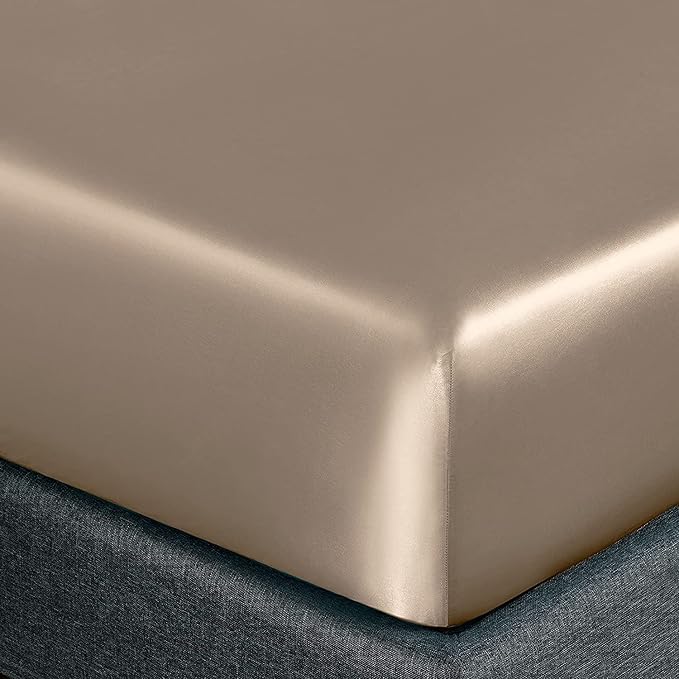 Homiest 3pcs Satin Sheets Set Luxury Silky Satin Bedding Set with Deep Pocket, 1 Fitted Sheet + 1 Flat Sheet + 1 Pillowcase (Twin XL Size, Taupe)
