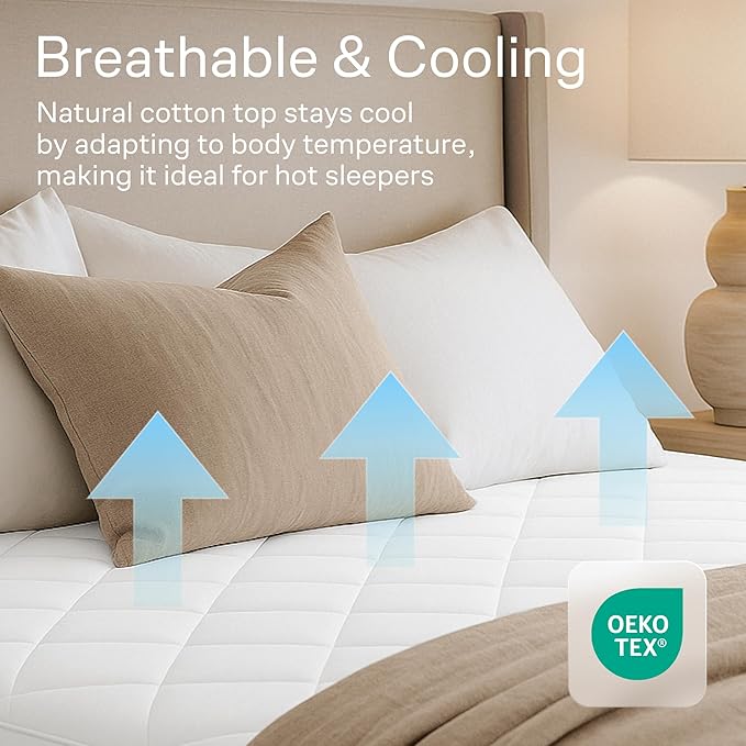 Niagara Cotton Mattress Pad King 78x80 - Non Noisy Cooling Breathable Ultra Plush Absorbent Protector Extra Deep Fits 20 Inches Deep Mattress