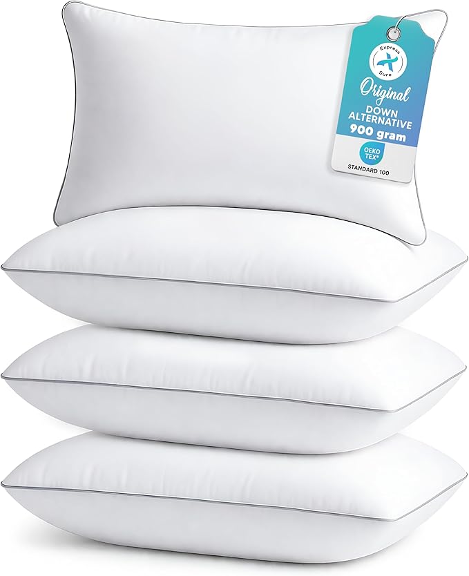 Luxury Hotel Collection Bed Pillows Standard/Queen Size Set of 4 - Original Soft Down Alternative Pillow for Sleeping - Soft Support for Back, Stomach or Side Sleepers - Breathable & Cooling Effect