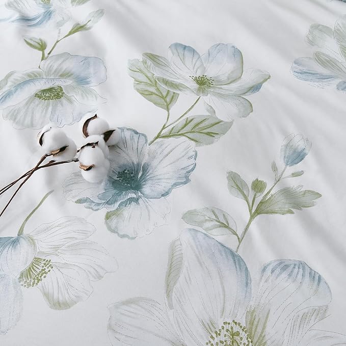 OAITE Duvet Cover Set Twin Size Floral Pattern 500 Thread Count Ultra Soft 100% Cotton Duvet Cover Sets 3-PC, Breathable Duvet Cover with Zipper Closure & Corner Ties