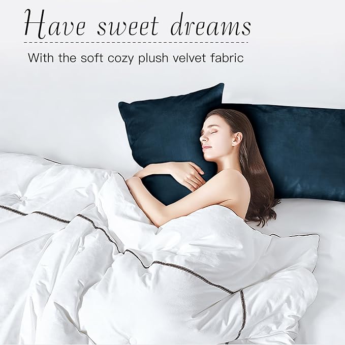 StangH Bed Pillow Pillowcase Thick Soft Velvet Fabric Zippered Pillow Covers for Bed/Couch/Sofa, Queen Size (Navy Blue, 20 x 30 inches) Set of 2, Warm Cozy Pillow Protector