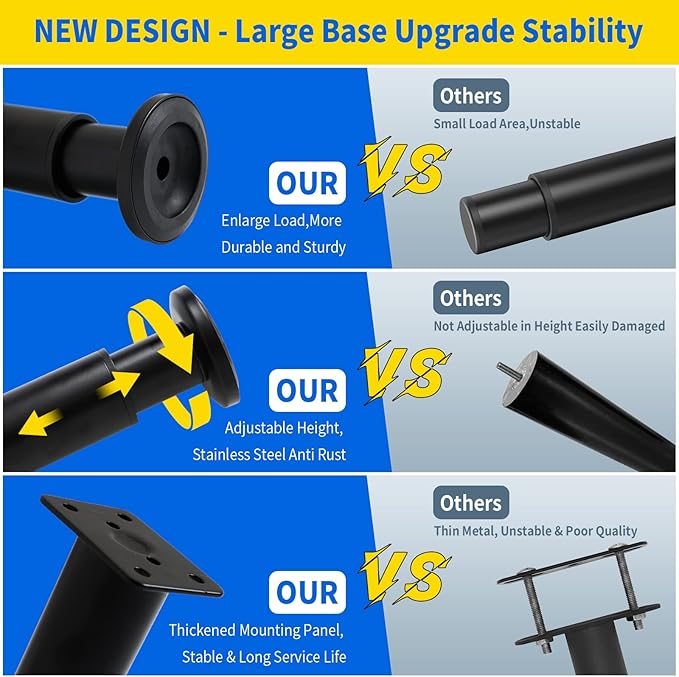 4 Pcs Adjustable Height Bed Support Furniture Legs [with Screws] for Bed Frame,Metal Adjustable 10-17inch for Bed/Sofa/Cabinet/Couch/Dresser/Table -Heavy Bed Replacement Legs (Black)