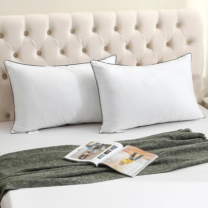 BPC Luxury Hotel Goose Feather Down King Size Pillows Set of 2, Medium Firm Bed Pillows for Sleeping, Organic Cotton Cover, Soft Yet Supportive Down Alternative Surround, RDS Certified, White 20"x36"