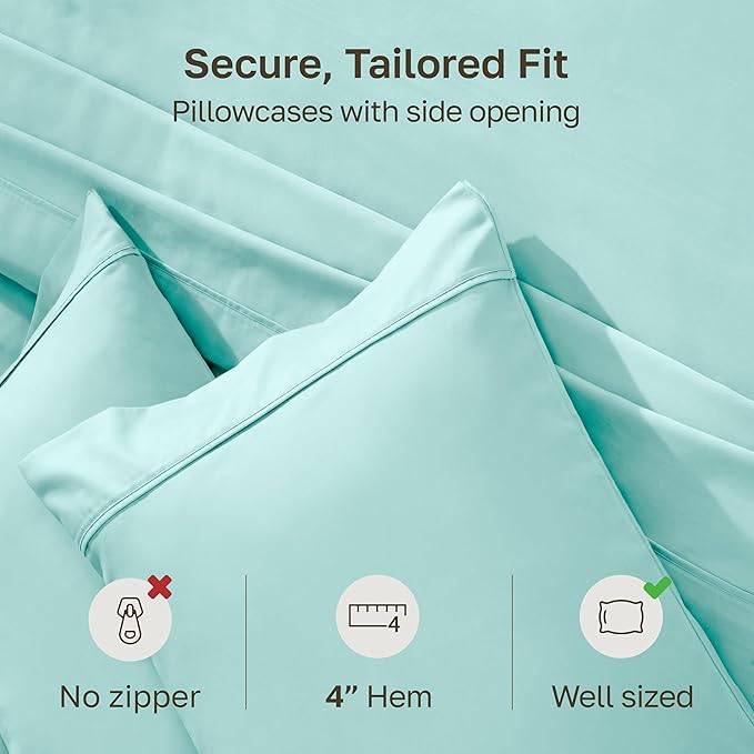 California Design Den Standard Queen Size Pillowcase Set - 400 Thread Count, 100% Cotton Sateen, Set of 2 Pillow Covers, Soft and Breathable - Seafoam
