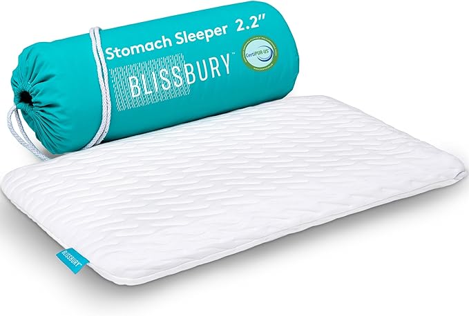 BLISSBURY Thin Pillow for Stomach Sleeper – 2.2" Ultra Flat Memory Foam | Super Thin Low Loft Support for Belly Sleepers | Best Pillow for Neck Alignment and Front-Sleeping Comfort