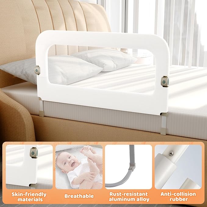 omzer Bed Guard Rail for Toddlers - 32inch Folding up & Adjustable Heights Baby Bed Safety Rails - Portable Toddler Bed Barrier Railing Guard for Kids Twin, Bunk, Queen, Full Size Bed