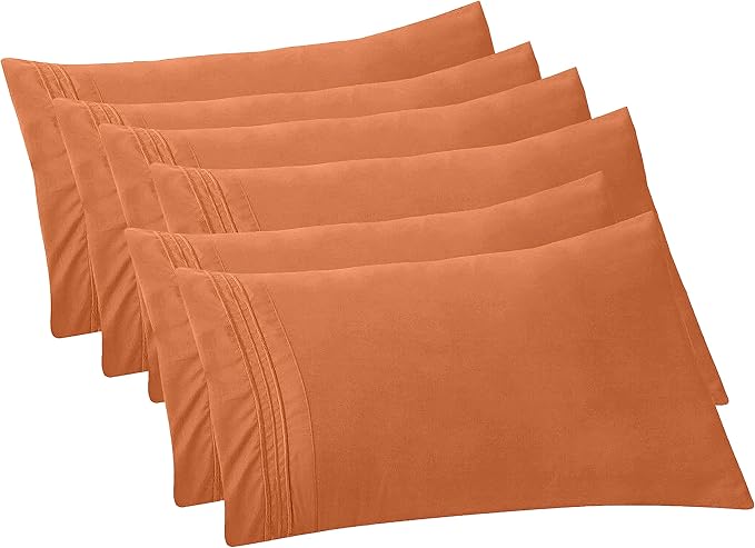 Elegant Comfort 6-Pack Solid Pillowcases 1500 Premium Hotel Quality Microfiber - Smooth Weave, Wrinkle and Fade Resistant, Easy Slip-On, 6-Piece Set, Standard/Queen Pillowcase, Coral