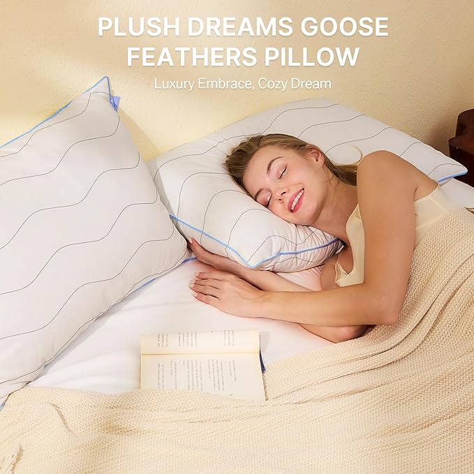 Felo Feather Down Pillow Queen Size, CloudFusion Goose Down Pillow for Sleeping, Hotel Collection Bed Pillow for Side Back Pain Sleepers (20" x 30")