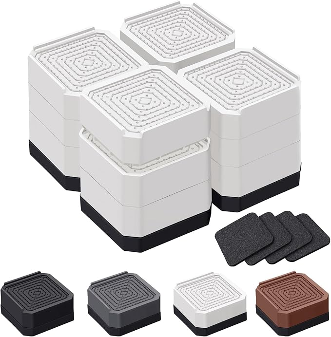 ANNKUT Bed Risers and Furniture Risers, Heavy Duty Adjustable Lifting Blocks for Couches, Desks, and Chairs, Elevates 1.5、3 or 4.3 Inches, Holds up to 4000 lbs (White)