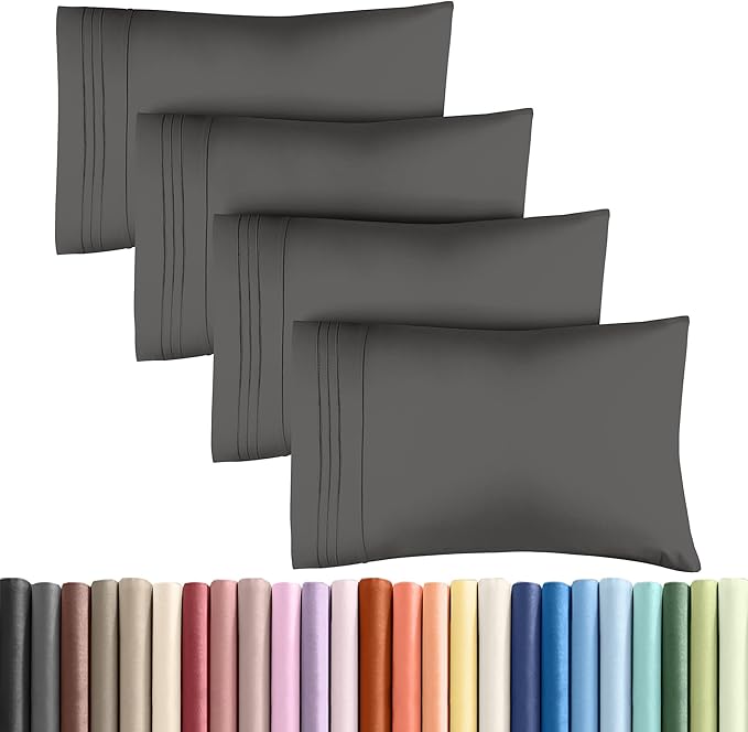 Queen Pillow Cases Set of 4 - Ultra Soft Hotel Quality Pillowcase Covers - Comfy, Cozy & Wrinkle Free - Shrinkage, Stain & Fade Resistant - Machine Washable Pillow Protectors - 4 Piece Set - Charcoal