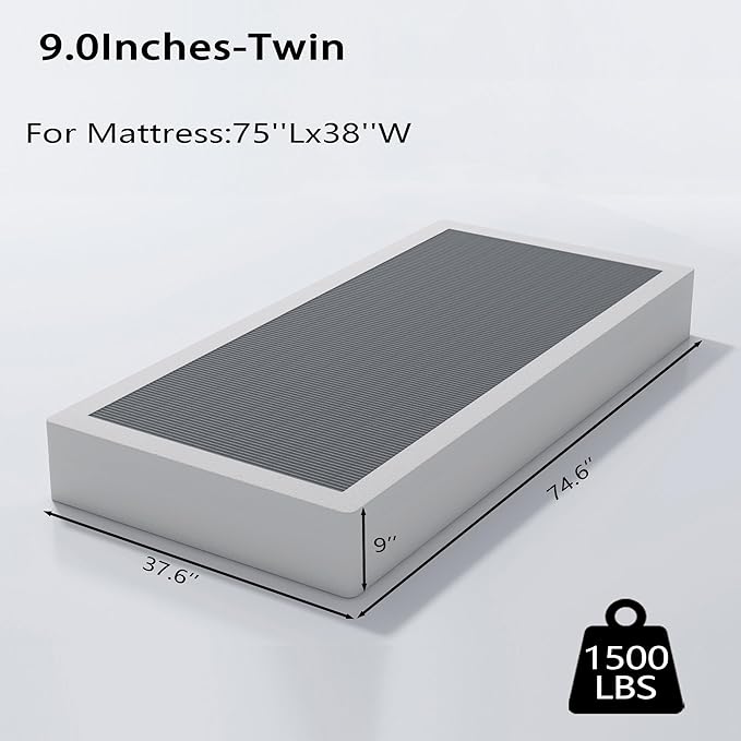 ALDRICH Box Springs Twin 9 Inch, Heavy Duty Metal Frame Mattress Foundation with Easy Clean Cover, Noise Free, Easy Assembly