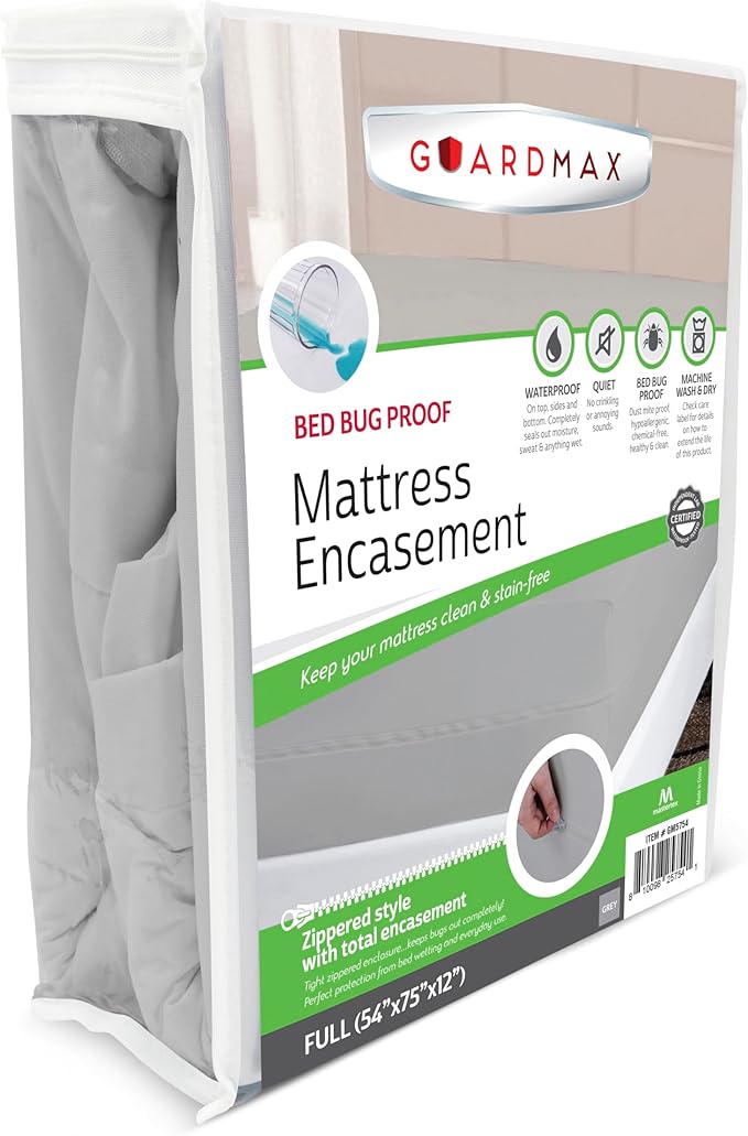 Guardmax Full Mattress Encasement with Zipper, Waterproof, Bed Bug Proof, and Dust Mite Proof Mattress Protector for Full Size Bed up to 12" Deep, Zippered All Around Jersey Knitted Mattress Cover