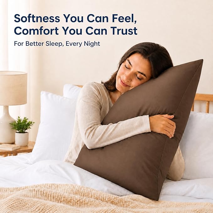 ZPECC Pillow Cases Standard Size Set of 4, 20x26 Envelope Closure Pillowcases, Soft Plain Brushed Microfiber Covers Hypoallergenic Breathable, Brown