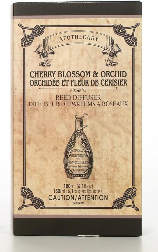 Hosley Reed Diffuser Set, 6.1 oz Cherry Blossom & Orchid Scented Diffuser with Sticks Home Fragrance Reed Diffuser for Bathroom Shelf Decor for Weddings, Spa, Reiki, Meditation & Wedding Gift