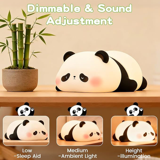 FAMIDUO Panda Night Light for Kids, Silicone Squishy LED Lamp, Food Grade BPA-Free Nursery Nightlight, 3-Level Dimmable Rechargeable, Portable Bedside Desk Decor for Baby Boys Girls, Funny Panda Gifts