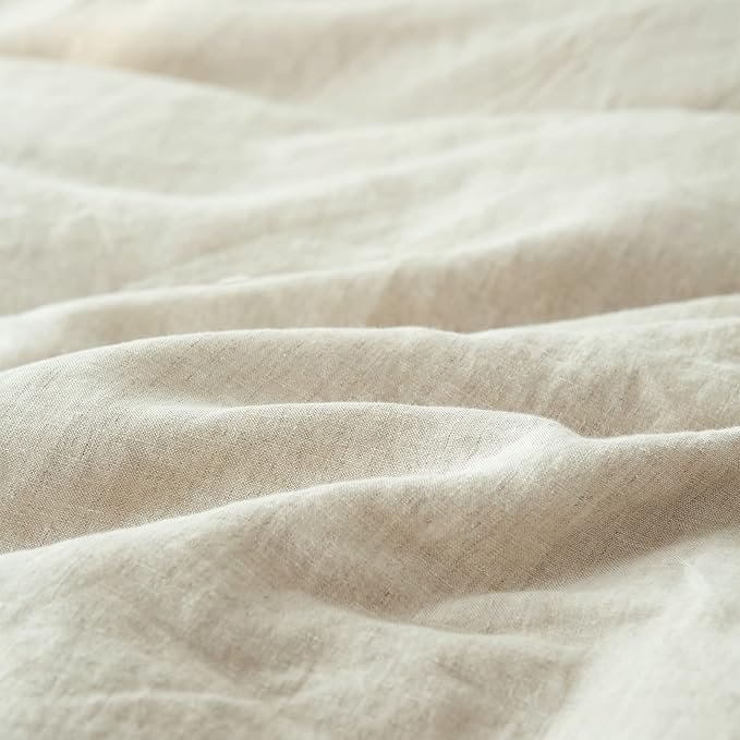 Simple&Opulence 100% Linen Duvet Cover Set 3pcs Basic Style Natural French Washed Flax Solid Color Soft Breathable Farmhouse Bedding with Button Closure - White, Queen