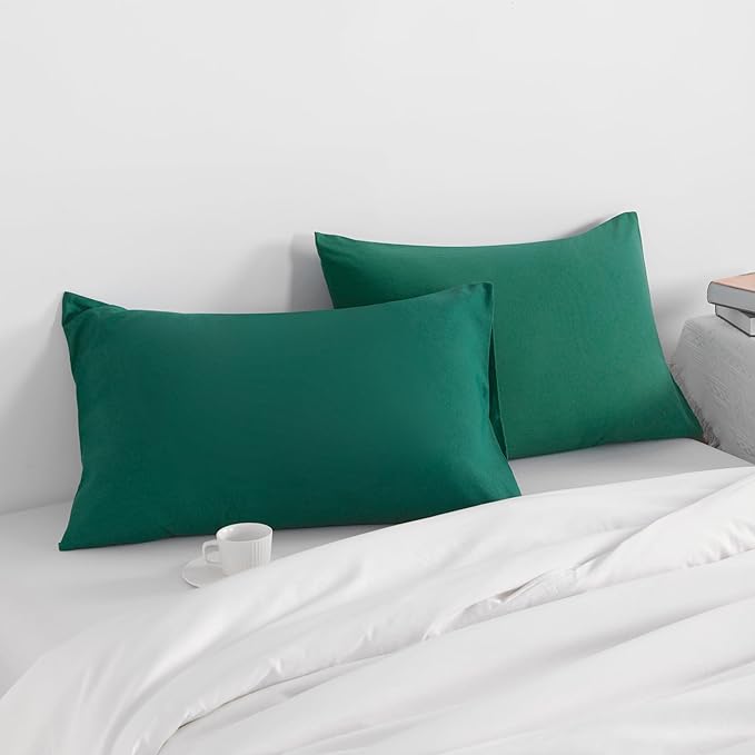 NTBAY Queen Pillow Cases Set of 2, 2 Pack Brushed Microfiber Pillow Cases, Soft, Wrinkle, Fade, Stain Resistant Pillow Cases with Envelope Closure, 20x30 Inches, Dark Green