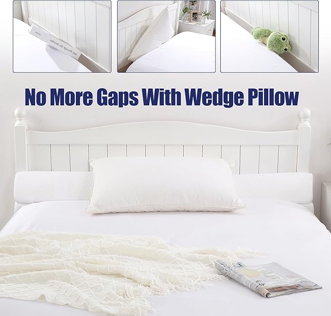 HOMBYS Wedge Pillow Headboard for Bed Gap,Foldable Bed Wedge Gap Filler Full Size,Matterss Gap Filler,Multi Functional Bed Crack Pillow, Fill The Gap (0-7") Between Your Headboard and Mattress,White
