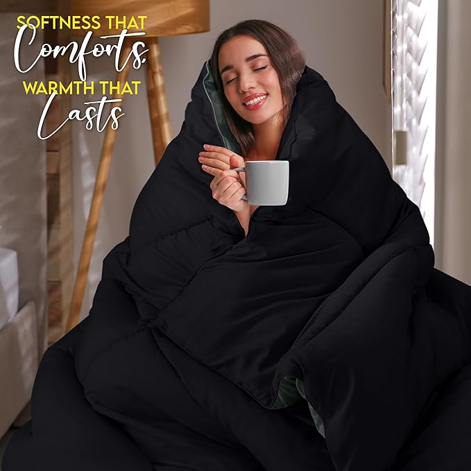 Utopia Bedding King Comforter Duvet Insert, Reversible Black/Grey Quilted Comforter with Corner Tabs, Box Stitched Down Alternative Comforters King Size 90 x 102 inches
