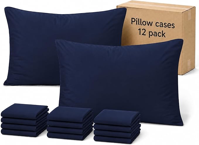 ZPECC Pillow Cases King Size Set of 12, 20x36 Envelope Closure Pillowcases, Soft Plain Brushed Microfiber Covers Hypoallergenic Breathable, Navy