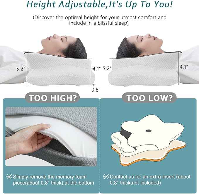 CHxxy Cervical Neck Pillow for Pain Relief Sleeping, Memory Foam Pillows, Ergonomic Side Sleeper Pillows, Cooling Orthopedic Neck Support Pillow for Back Stomach Sleepers-Queen Size Grey&White