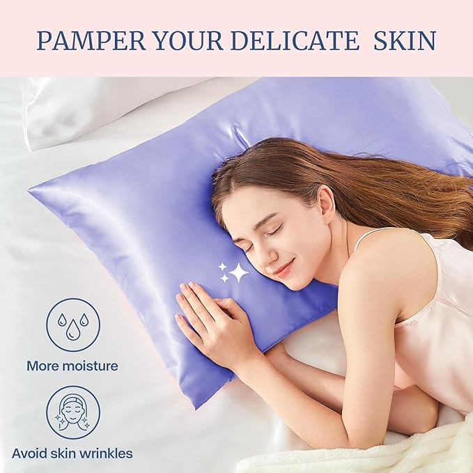BEDELITE Satin Pillowcase for Hair and Skin, Super Soft and Cooling Similar to Silk Pillow Cases 2 Pack with Envelope Closure, Gift for Women Men(20"x36" King Size, Lilac)