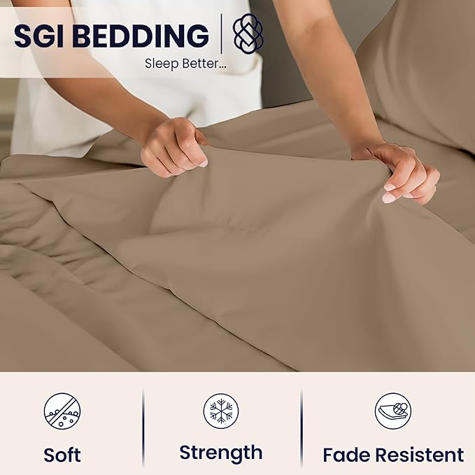 SGI Split King Sheet Set for Adjustable Bed Egyptian Premium Cotton 600 Thread Count Sheets for Sleep Number Bed 15" Deep Pocket 5 Pc Set with 2 Twin XL Fitted Sheets Soft Breathable -Taupe
