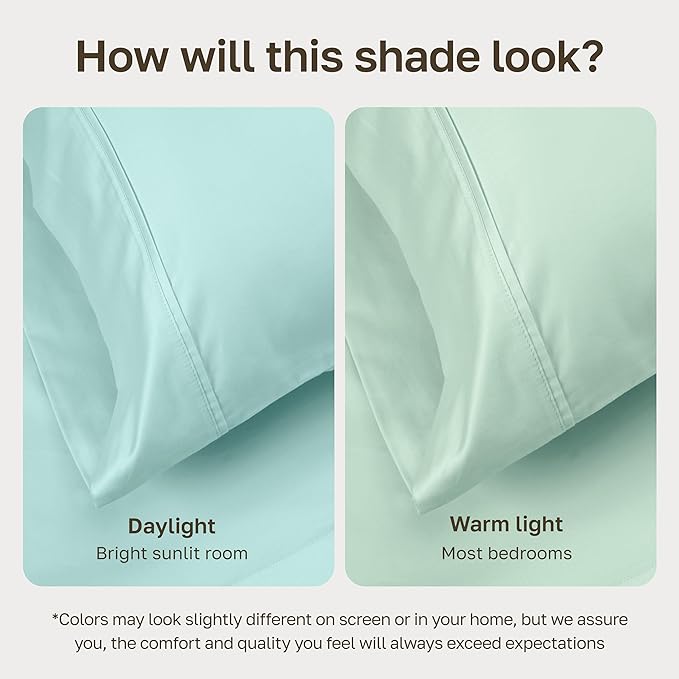 California Design Den 400 Thread Count 100% Cotton Pillowcases, Seafoam King Pillowcase Set of 2, Long - Staple Combed Pure Natural Cotton Pillow Cases, Soft & Silky Sateen Weave